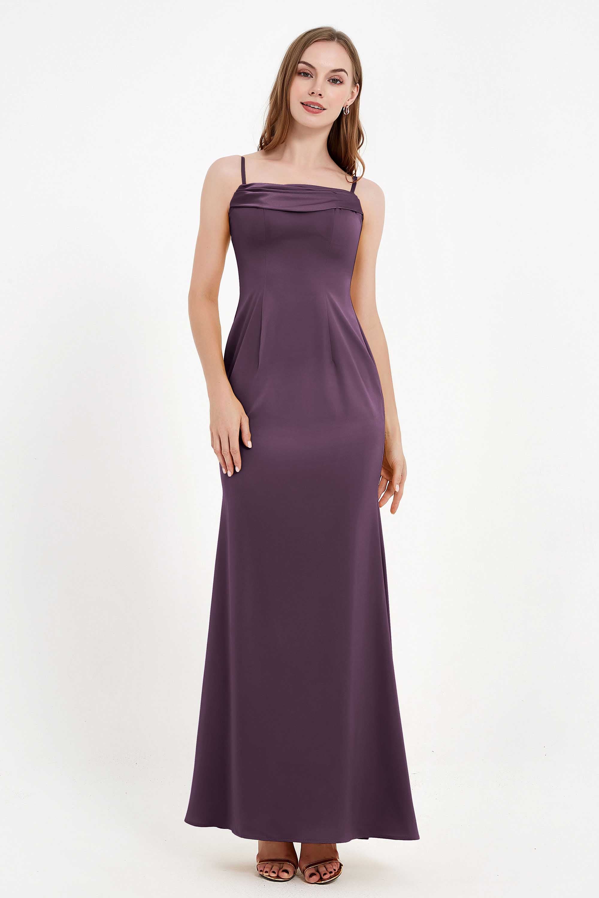 Spaghetti Straps Crepe Sheath Formal Evening Dresses Long Prom Bridesmaid Dress Gowns