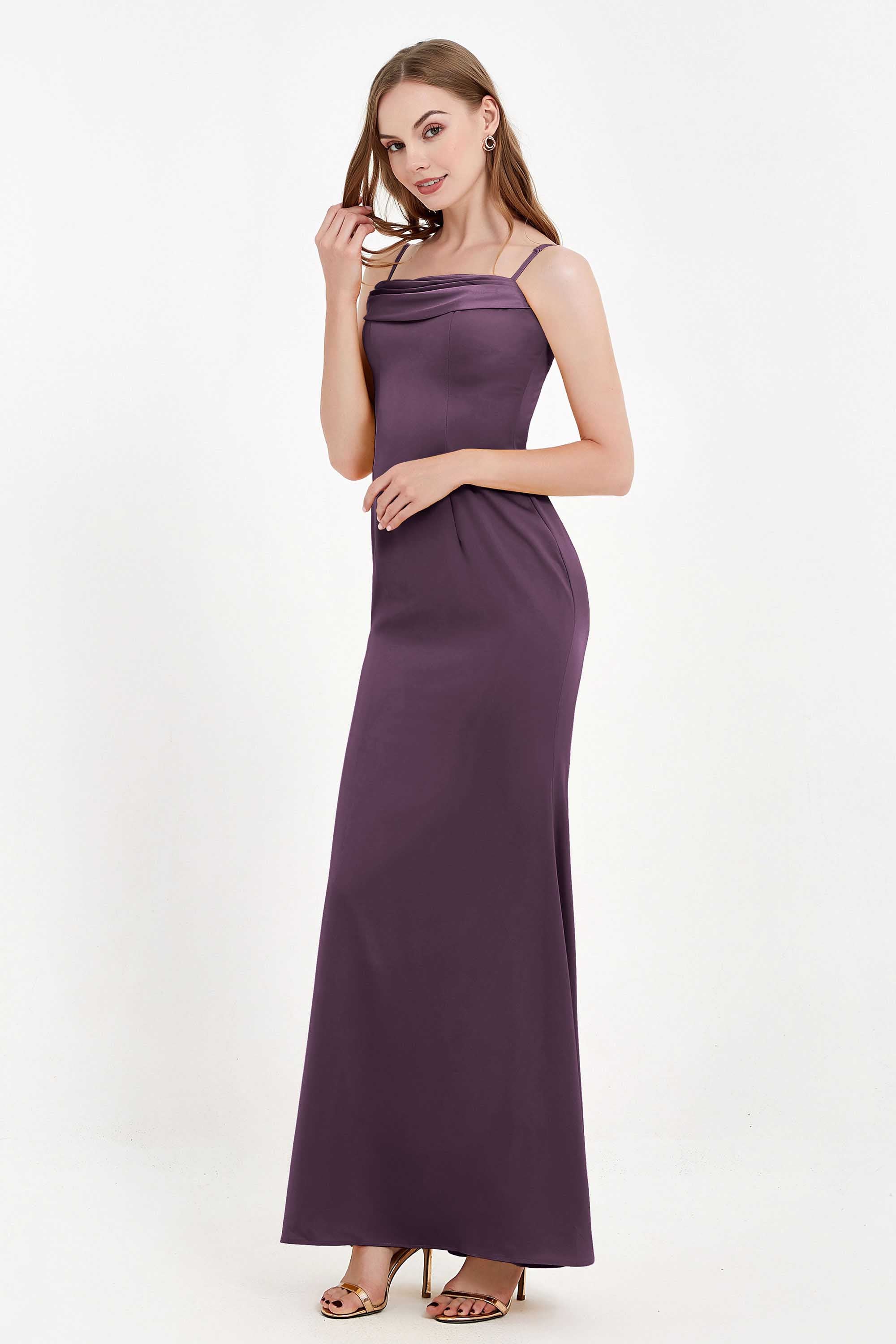 Spaghetti Straps Crepe Sheath Formal Evening Dresses Long Prom Bridesmaid Dress Gowns