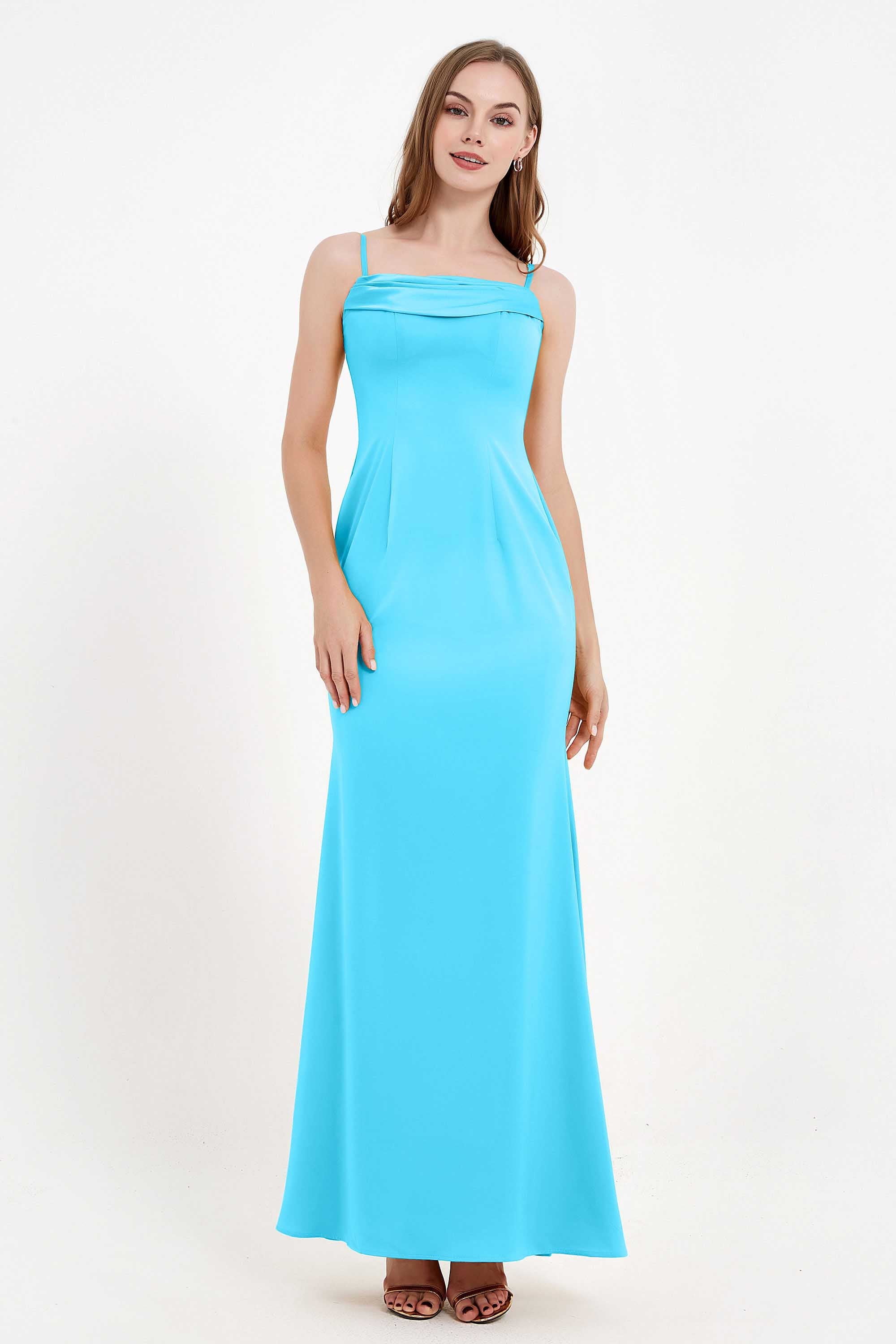 Spaghetti Straps Crepe Sheath Formal Evening Dresses Long Prom Bridesmaid Dress Gowns