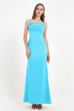 Spaghetti Straps Crepe Sheath Formal Evening Dresses Long Prom Bridesmaid Dress Gowns