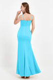 Spaghetti Straps Crepe Sheath Formal Evening Dresses Long Prom Bridesmaid Dress Gowns