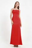 Spaghetti Straps Crepe Sheath Formal Evening Dresses Long Prom Bridesmaid Dress Gowns