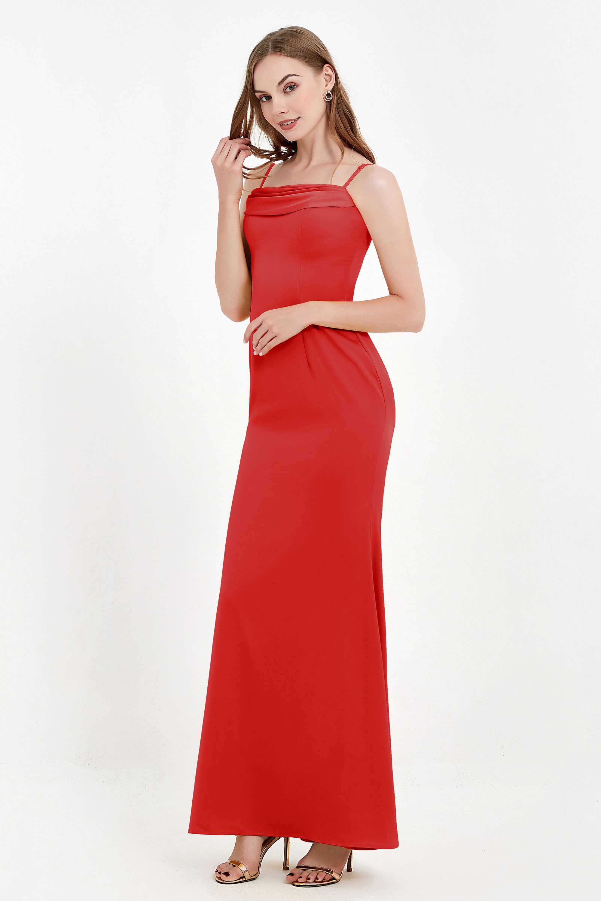 Spaghetti Straps Crepe Sheath Formal Evening Dresses Long Prom Bridesmaid Dress Gowns