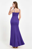 Spaghetti Straps Crepe Sheath Formal Evening Dresses Long Prom Bridesmaid Dress Gowns