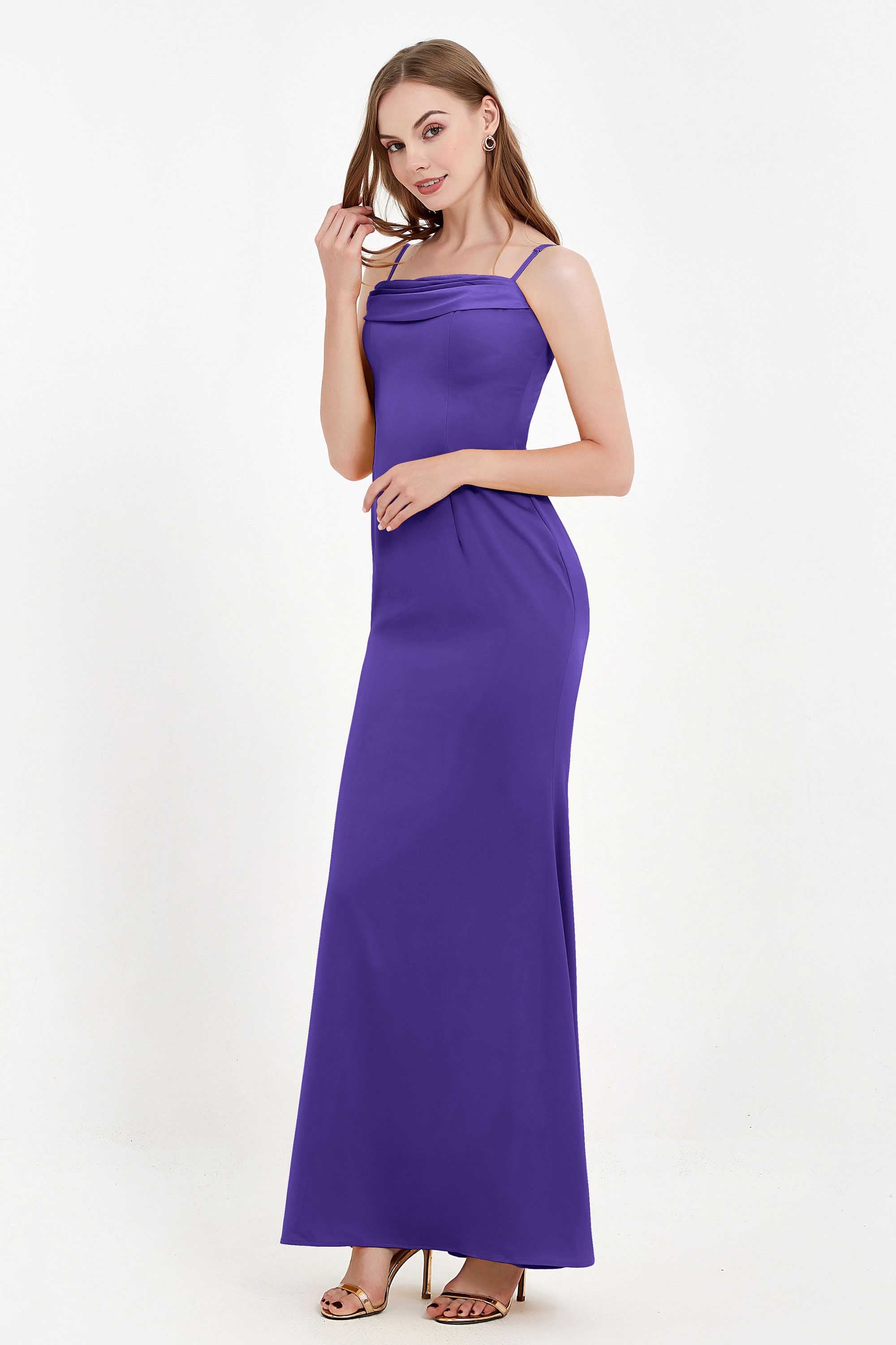 Spaghetti Straps Crepe Sheath Formal Evening Dresses Long Prom Bridesmaid Dress Gowns
