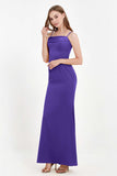 Spaghetti Straps Crepe Sheath Formal Evening Dresses Long Prom Bridesmaid Dress Gowns