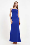 Spaghetti Straps Crepe Sheath Formal Evening Dresses Long Prom Bridesmaid Dress Gowns