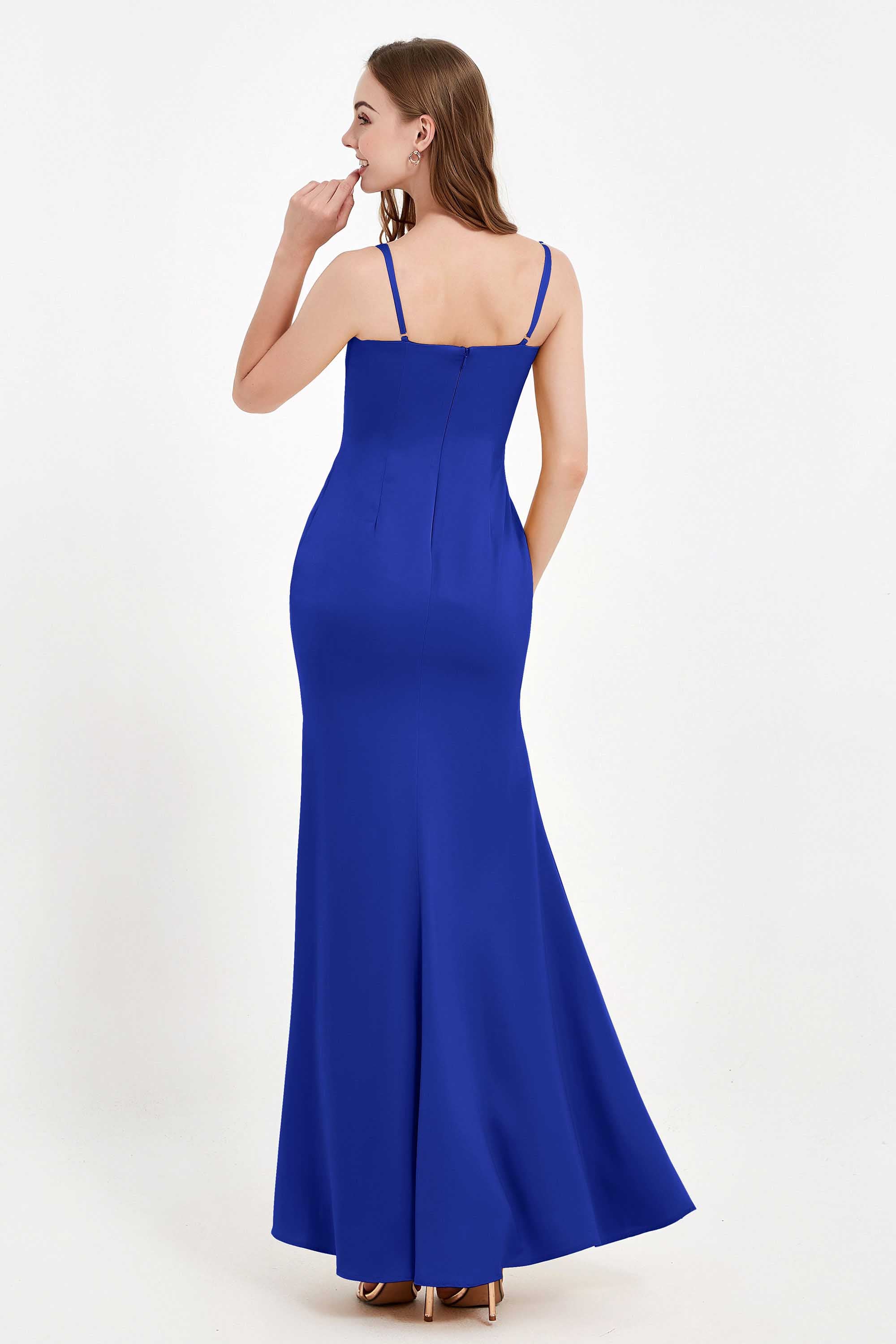 Spaghetti Straps Crepe Sheath Formal Evening Dresses Long Prom Bridesmaid Dress Gowns
