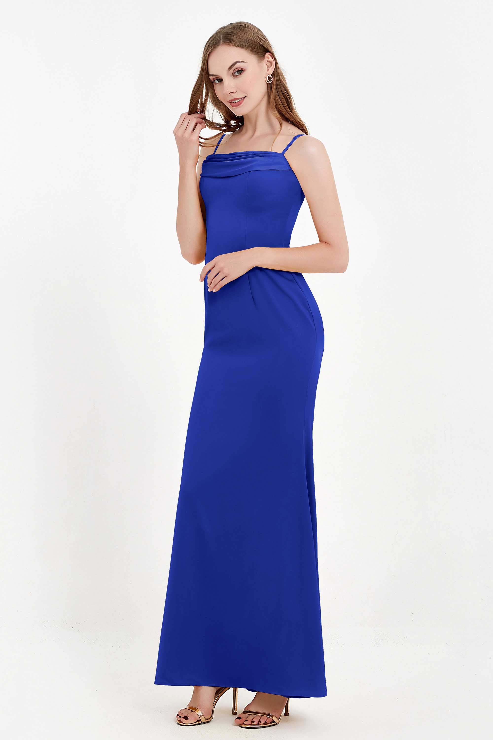 Spaghetti Straps Crepe Sheath Formal Evening Dresses Long Prom Bridesmaid Dress Gowns