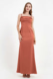 Spaghetti Straps Crepe Sheath Formal Evening Dresses Long Prom Bridesmaid Dress Gowns