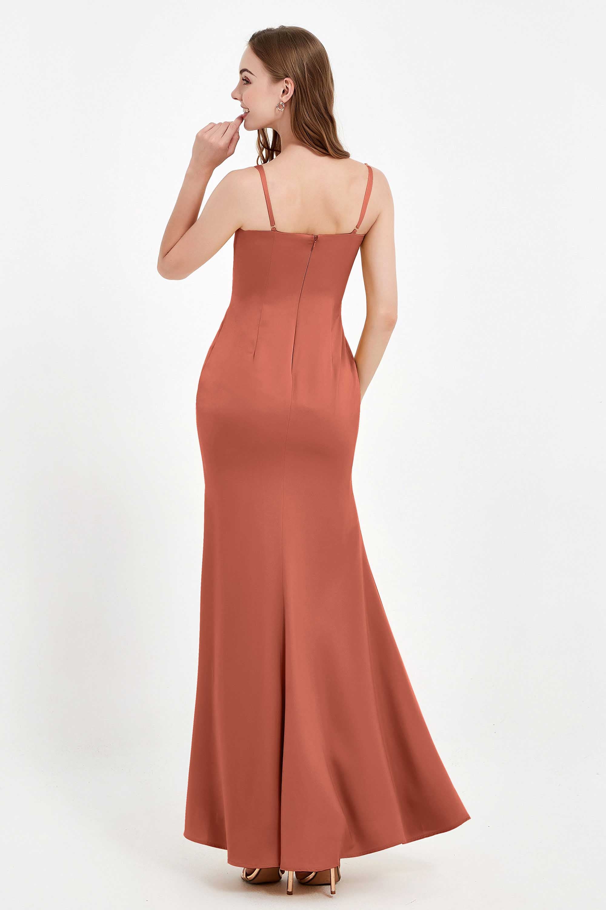Spaghetti Straps Crepe Sheath Formal Evening Dresses Long Prom Bridesmaid Dress Gowns