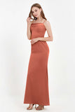 Spaghetti Straps Crepe Sheath Formal Evening Dresses Long Prom Bridesmaid Dress Gowns