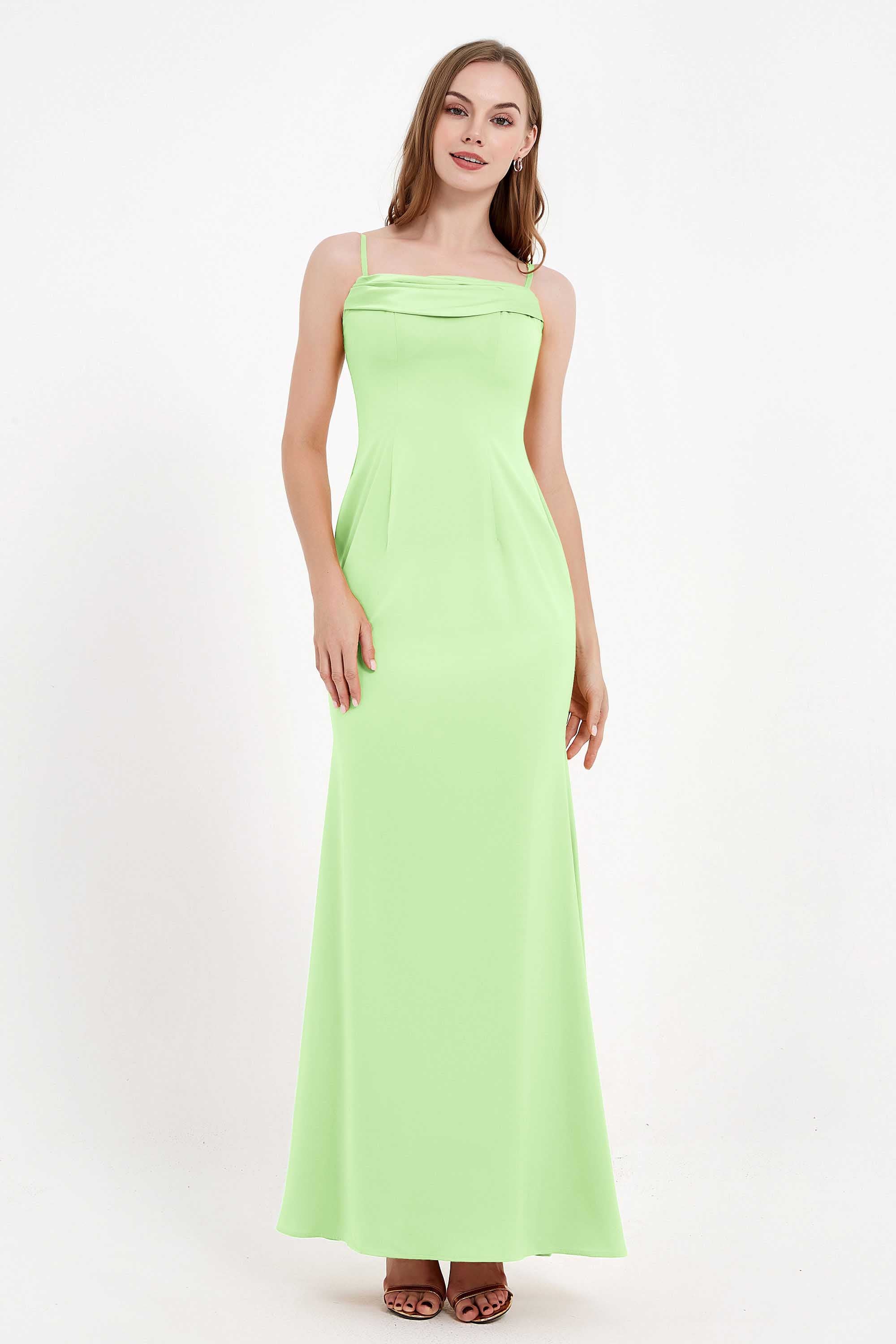 Spaghetti Straps Crepe Sheath Formal Evening Dresses Long Prom Bridesmaid Dress Gowns
