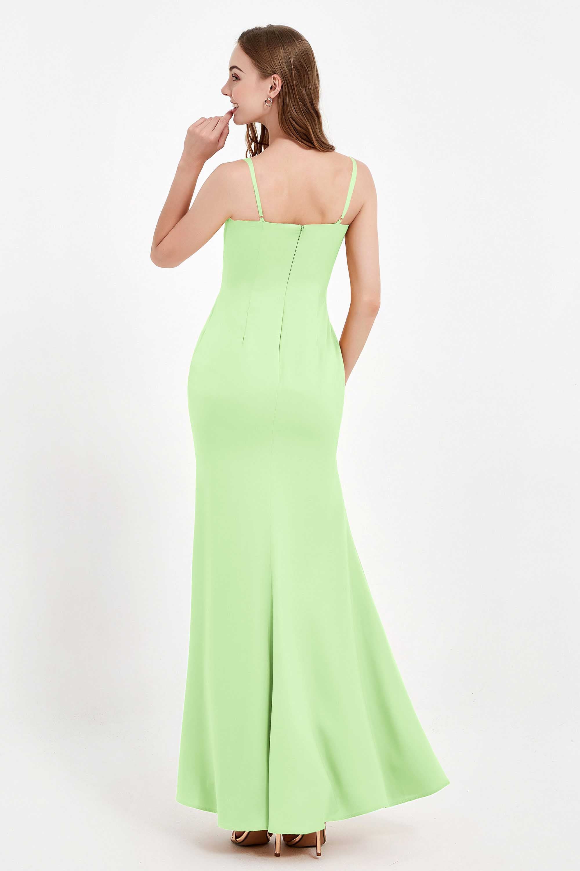 Spaghetti Straps Crepe Sheath Formal Evening Dresses Long Prom Bridesmaid Dress Gowns