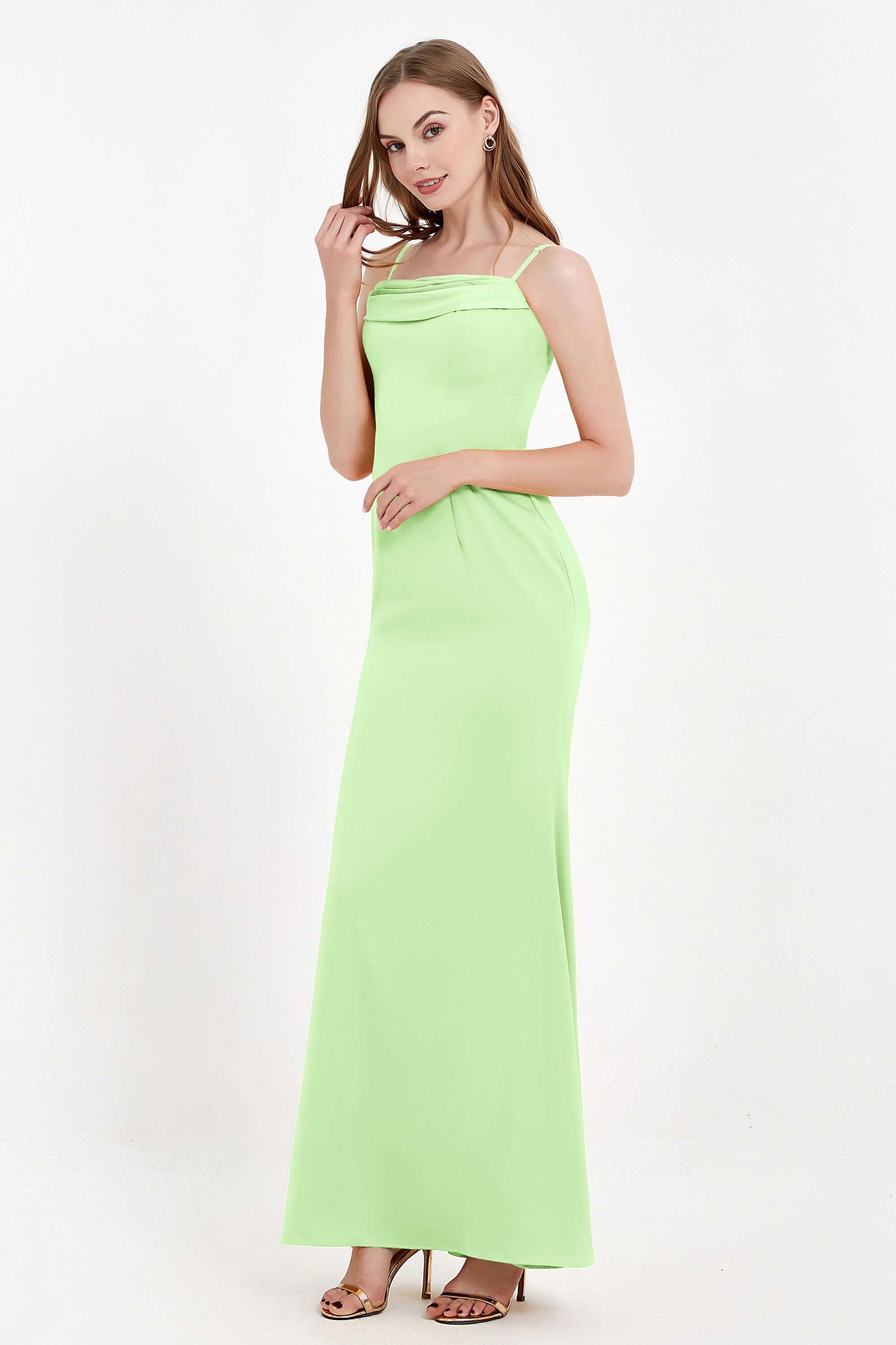Spaghetti Straps Crepe Sheath Formal Evening Dresses Long Prom Bridesmaid Dress Gowns