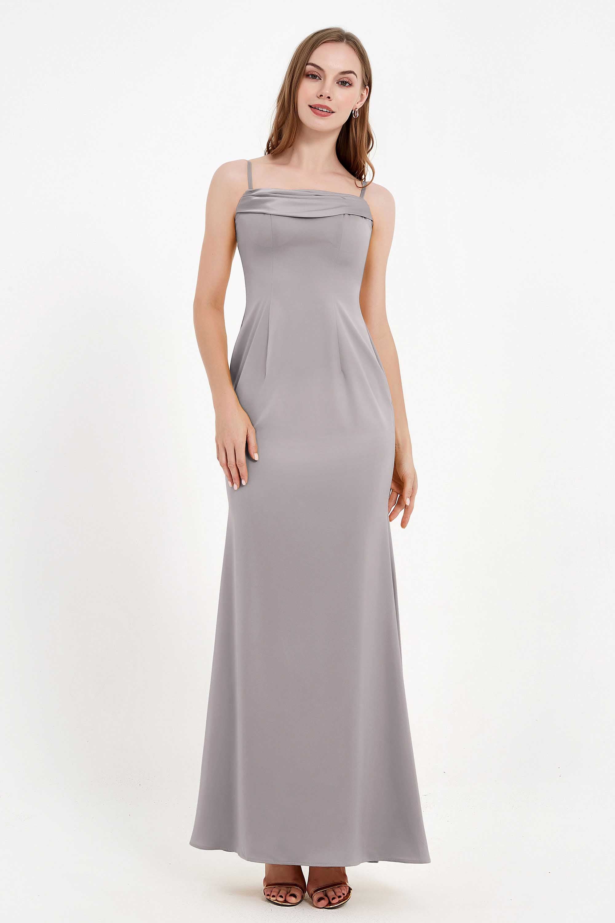 Spaghetti Straps Crepe Sheath Formal Evening Dresses Long Prom Bridesmaid Dress Gowns