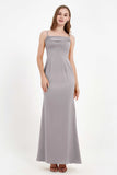 Spaghetti Straps Crepe Sheath Formal Evening Dresses Long Prom Bridesmaid Dress Gowns