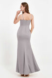 Spaghetti Straps Crepe Sheath Formal Evening Dresses Long Prom Bridesmaid Dress Gowns