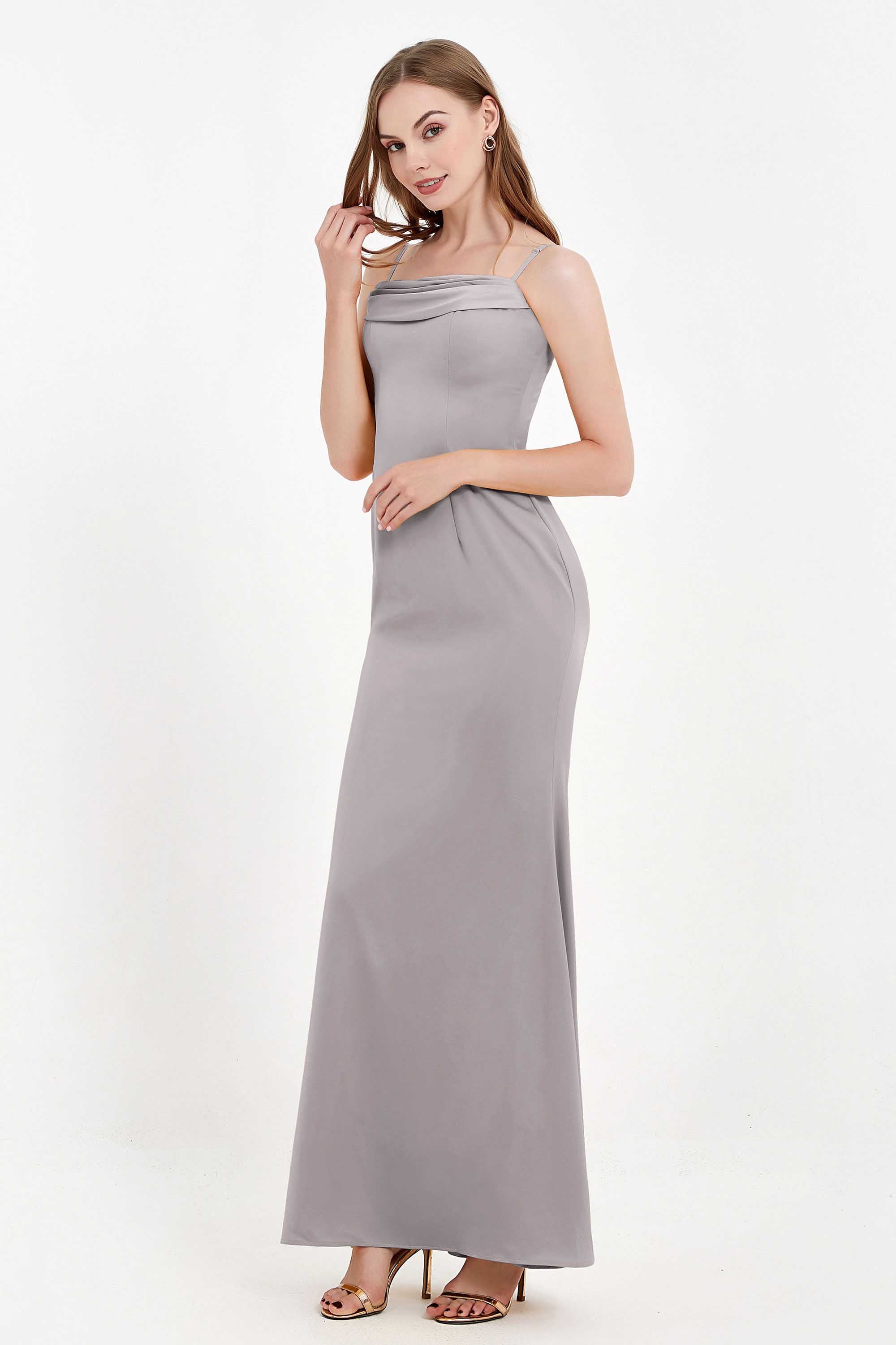 Spaghetti Straps Crepe Sheath Formal Evening Dresses Long Prom Bridesmaid Dress Gowns