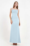 Spaghetti Straps Crepe Sheath Formal Evening Dresses Long Prom Bridesmaid Dress Gowns