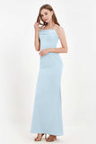 Spaghetti Straps Crepe Sheath Formal Evening Dresses Long Prom Bridesmaid Dress Gowns