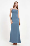 Spaghetti Straps Crepe Sheath Formal Evening Dresses Long Prom Bridesmaid Dress Gowns