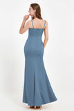 Spaghetti Straps Crepe Sheath Formal Evening Dresses Long Prom Bridesmaid Dress Gowns