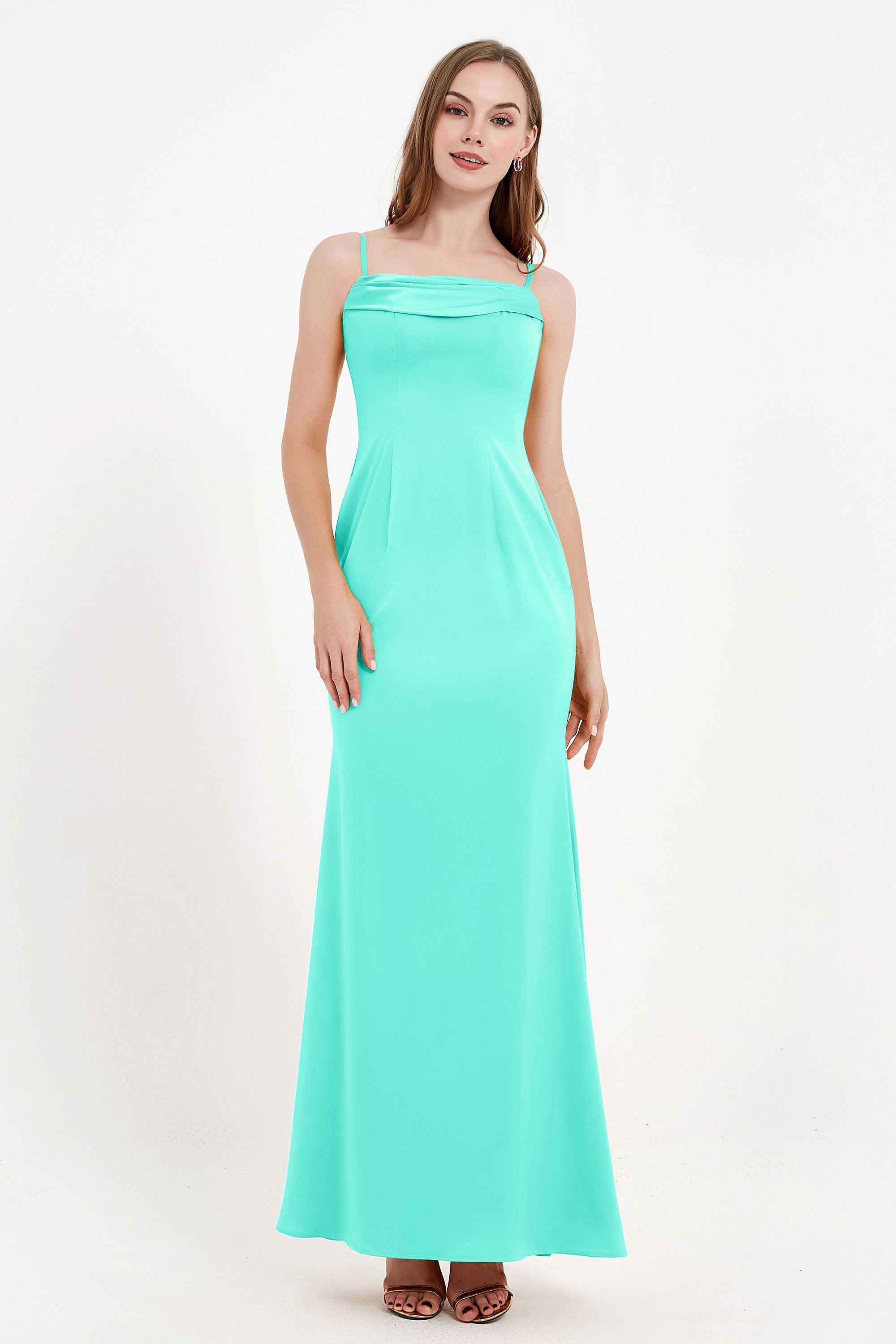 Spaghetti Straps Crepe Sheath Formal Evening Dresses Long Prom Bridesmaid Dress Gowns
