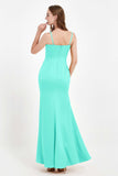 Spaghetti Straps Crepe Sheath Formal Evening Dresses Long Prom Bridesmaid Dress Gowns