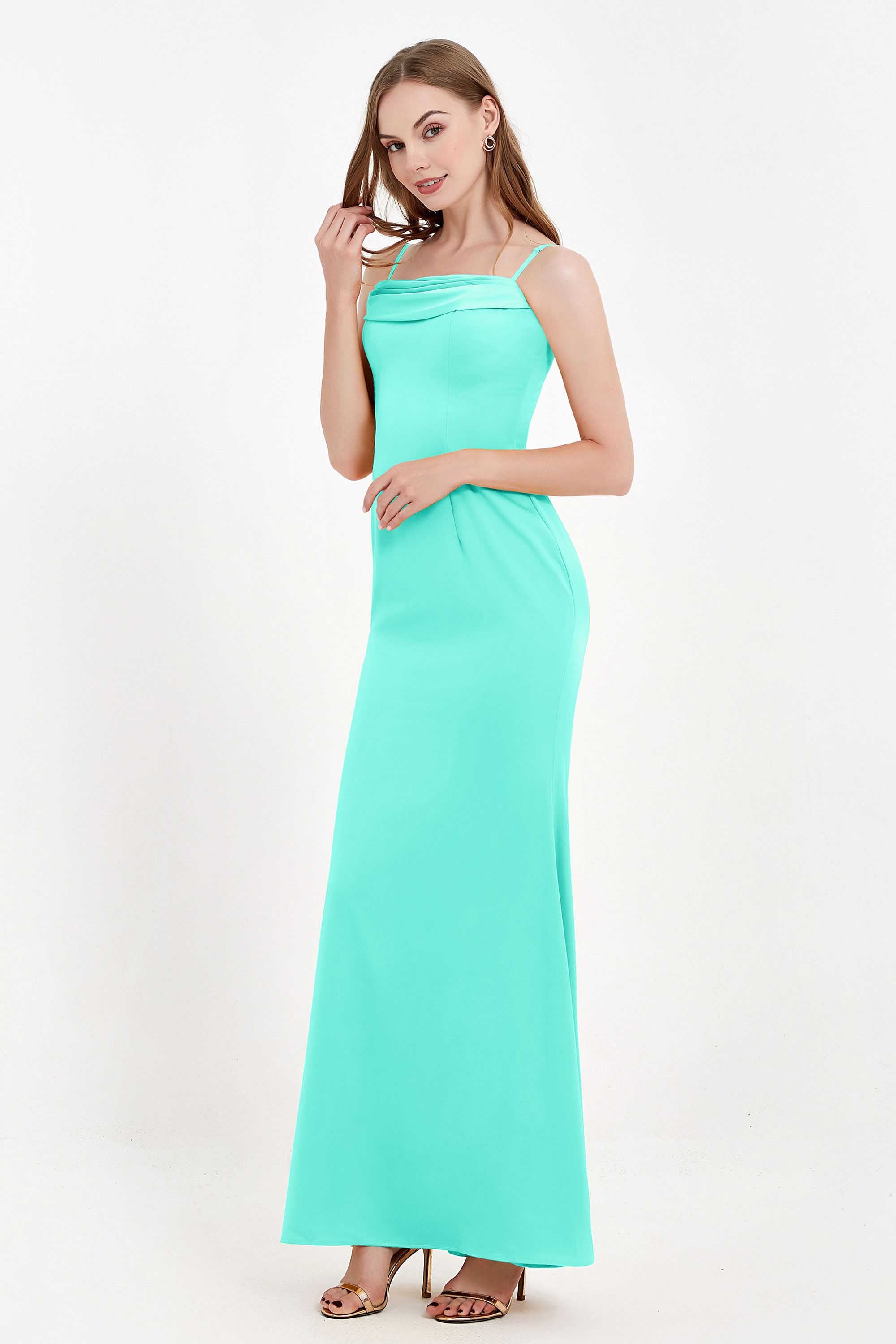 Spaghetti Straps Crepe Sheath Formal Evening Dresses Long Prom Bridesmaid Dress Gowns