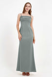 Spaghetti Straps Crepe Sheath Formal Evening Dresses Long Prom Bridesmaid Dress Gowns