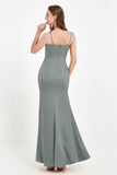 Spaghetti Straps Crepe Sheath Formal Evening Dresses Long Prom Bridesmaid Dress Gowns