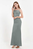 Spaghetti Straps Crepe Sheath Formal Evening Dresses Long Prom Bridesmaid Dress Gowns