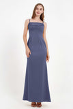 Spaghetti Straps Crepe Sheath Formal Evening Dresses Long Prom Bridesmaid Dress Gowns