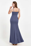 Spaghetti Straps Crepe Sheath Formal Evening Dresses Long Prom Bridesmaid Dress Gowns