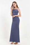 Spaghetti Straps Crepe Sheath Formal Evening Dresses Long Prom Bridesmaid Dress Gowns