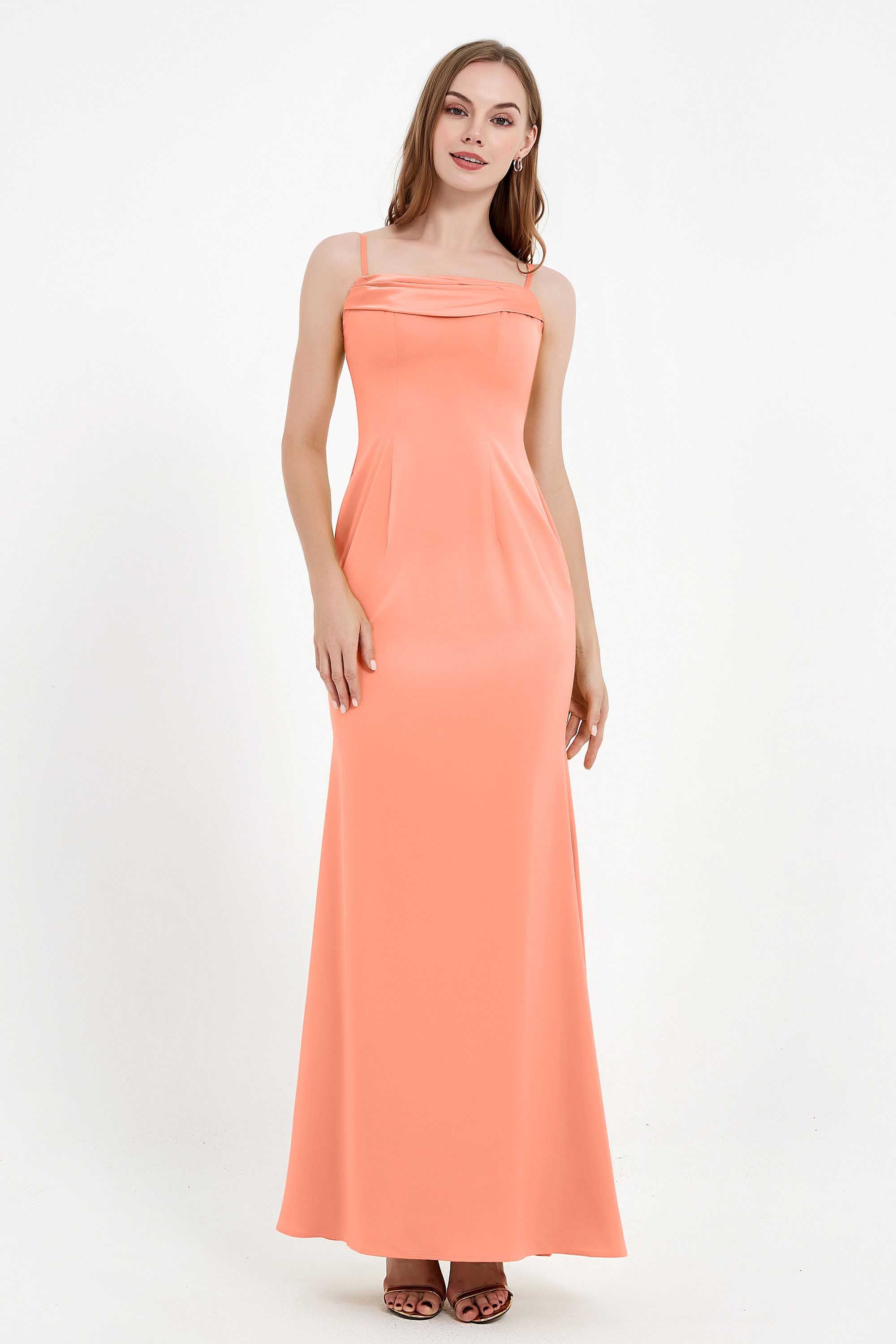 Spaghetti Straps Crepe Sheath Formal Evening Dresses Long Prom Bridesmaid Dress Gowns