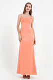 Spaghetti Straps Crepe Sheath Formal Evening Dresses Long Prom Bridesmaid Dress Gowns