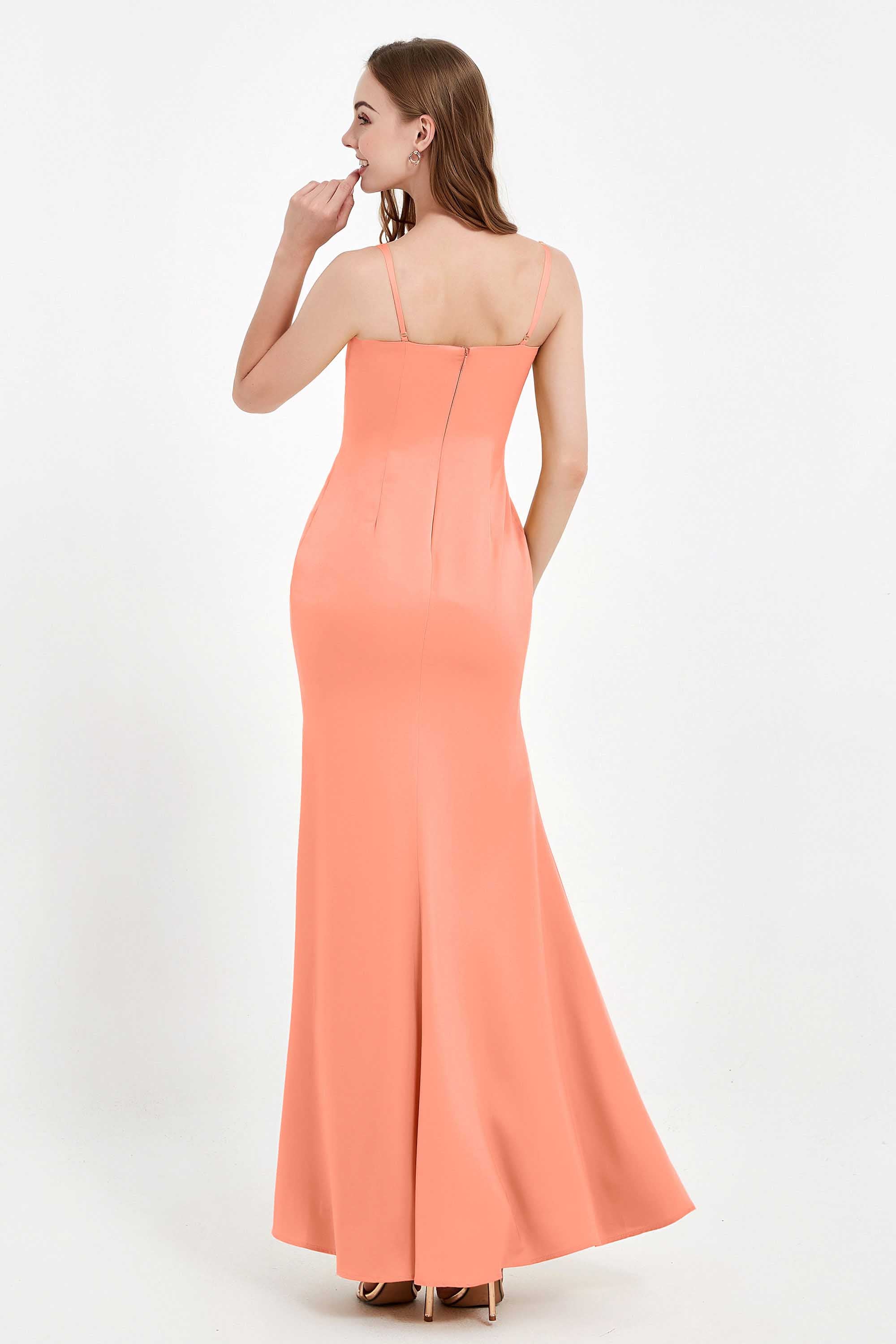 Spaghetti Straps Crepe Sheath Formal Evening Dresses Long Prom Bridesmaid Dress Gowns