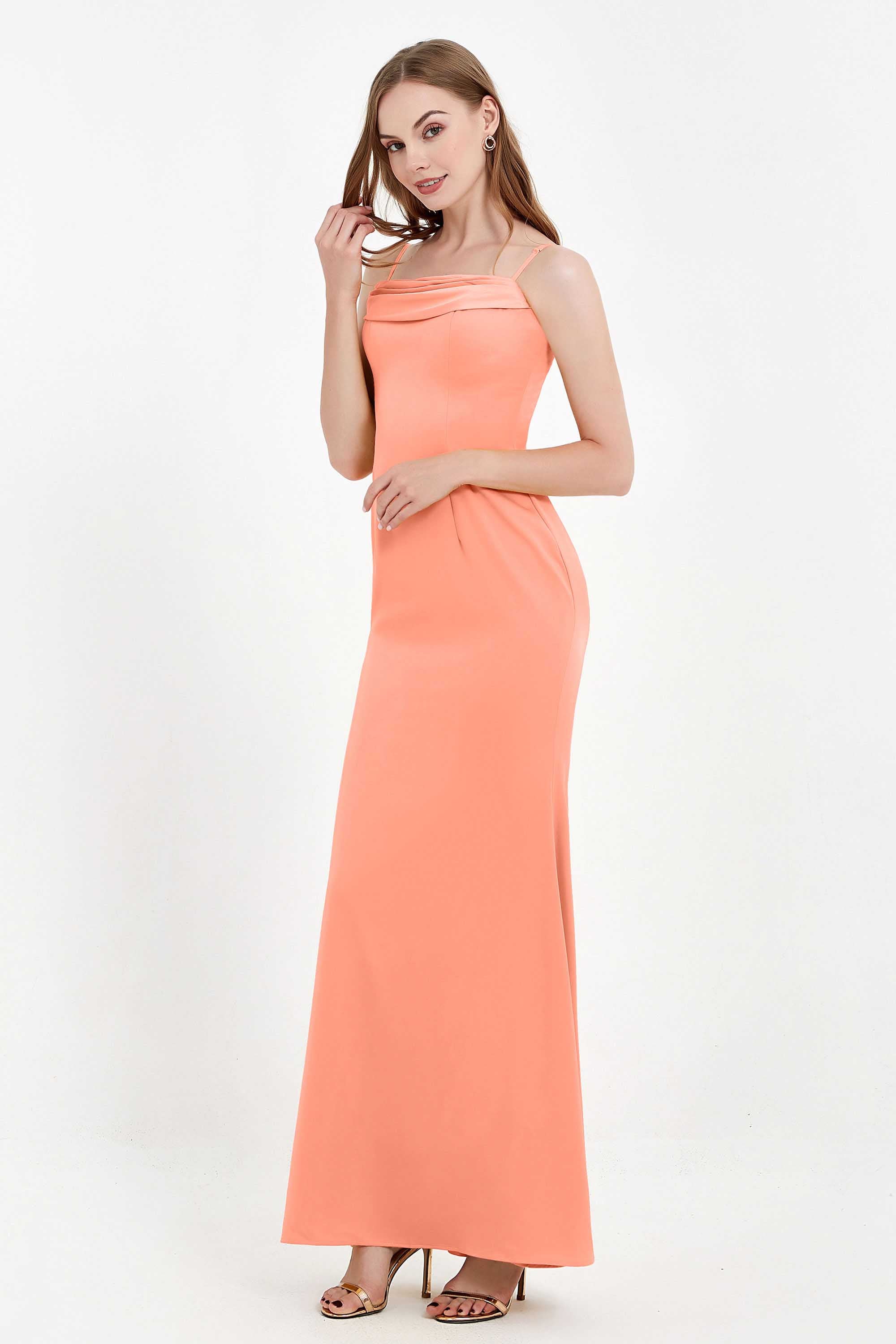 Spaghetti Straps Crepe Sheath Formal Evening Dresses Long Prom Bridesmaid Dress Gowns