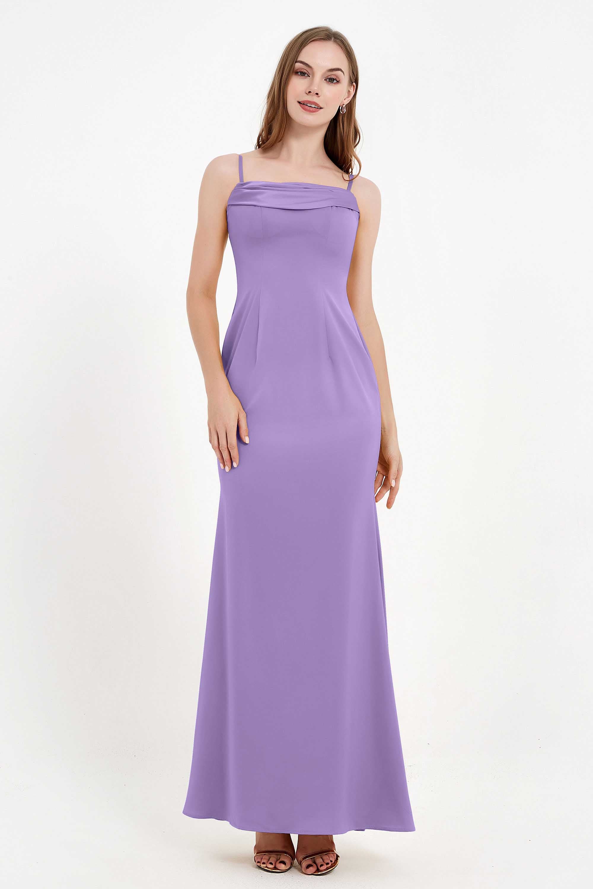 Spaghetti Straps Crepe Sheath Formal Evening Dresses Long Prom Bridesmaid Dress Gowns
