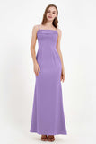 Spaghetti Straps Crepe Sheath Formal Evening Dresses Long Prom Bridesmaid Dress Gowns