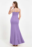 Spaghetti Straps Crepe Sheath Formal Evening Dresses Long Prom Bridesmaid Dress Gowns