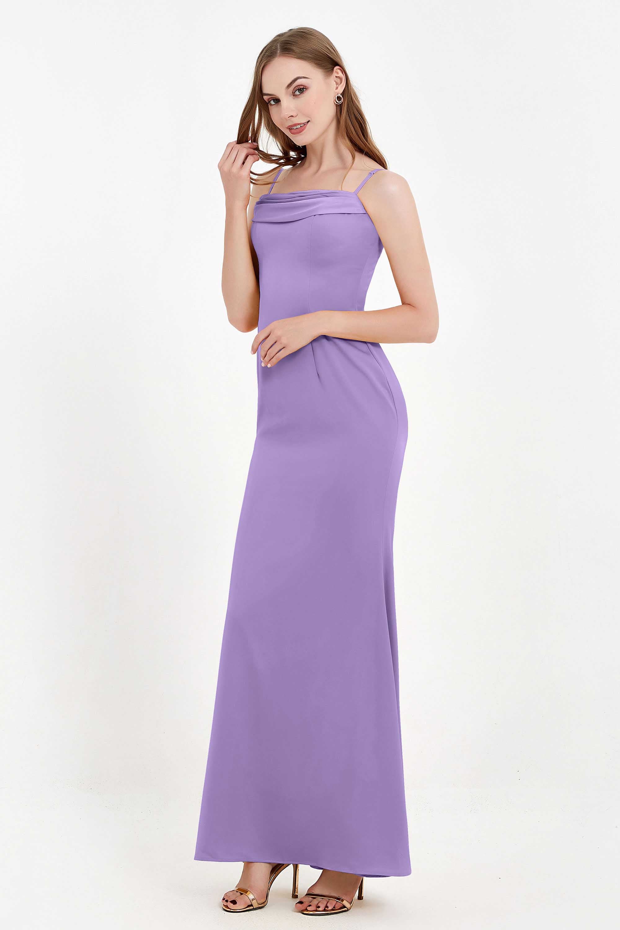 Spaghetti Straps Crepe Sheath Formal Evening Dresses Long Prom Bridesmaid Dress Gowns