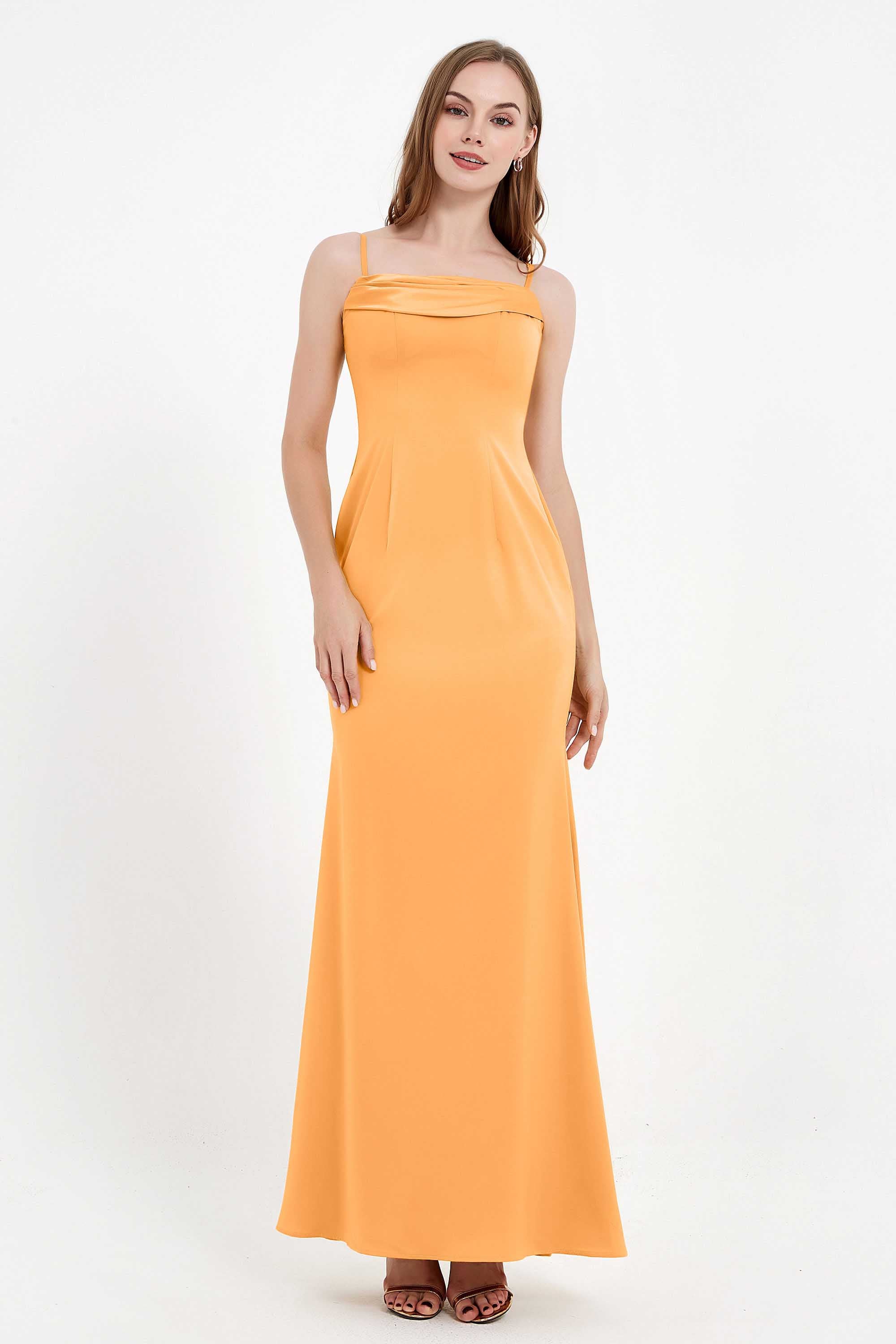 Spaghetti Straps Crepe Sheath Formal Evening Dresses Long Prom Bridesmaid Dress Gowns