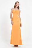 Spaghetti Straps Crepe Sheath Formal Evening Dresses Long Prom Bridesmaid Dress Gowns