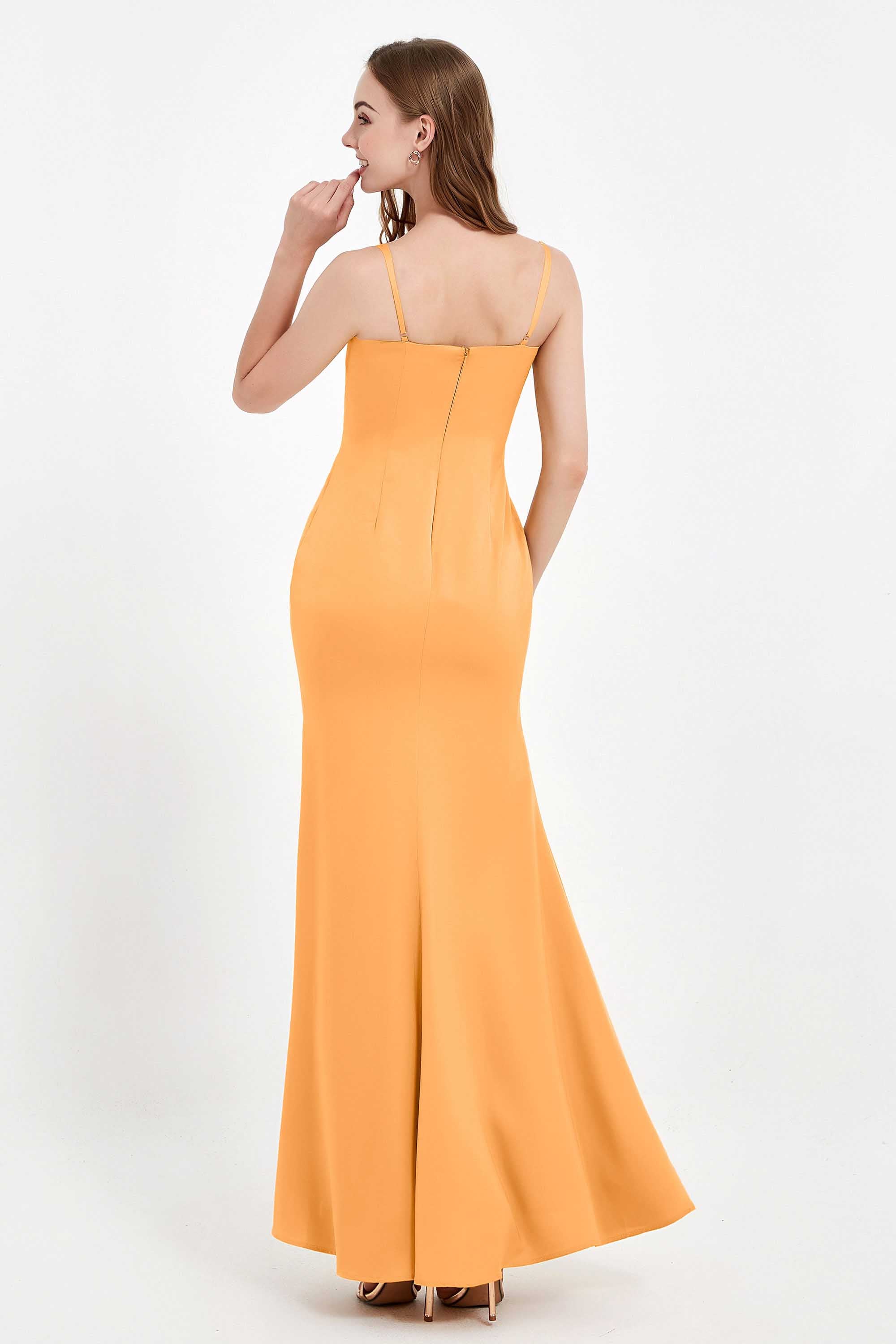Spaghetti Straps Crepe Sheath Formal Evening Dresses Long Prom Bridesmaid Dress Gowns