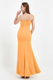 Spaghetti Straps Crepe Sheath Formal Evening Dresses Long Prom Bridesmaid Dress Gowns