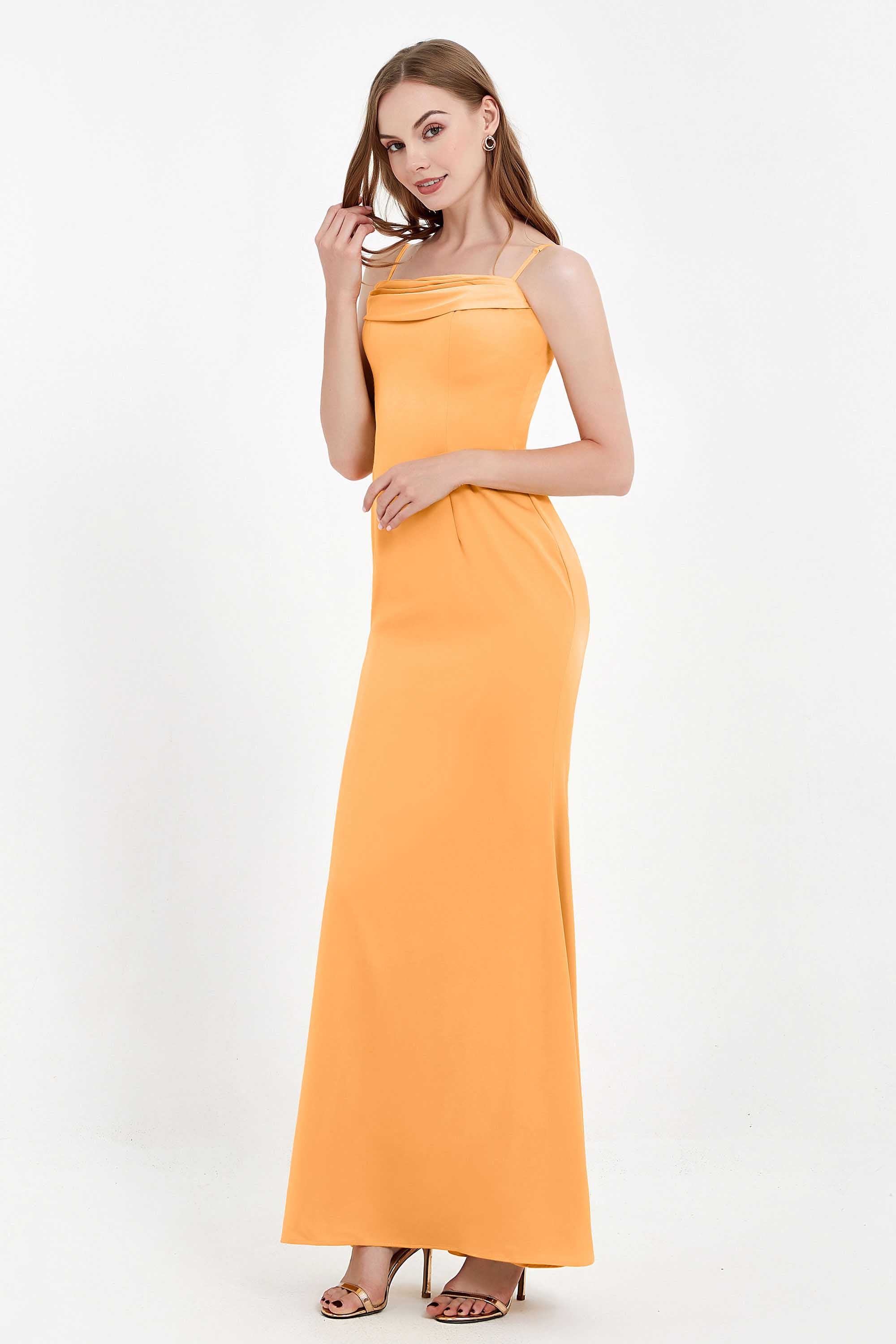 Spaghetti Straps Crepe Sheath Formal Evening Dresses Long Prom Bridesmaid Dress Gowns