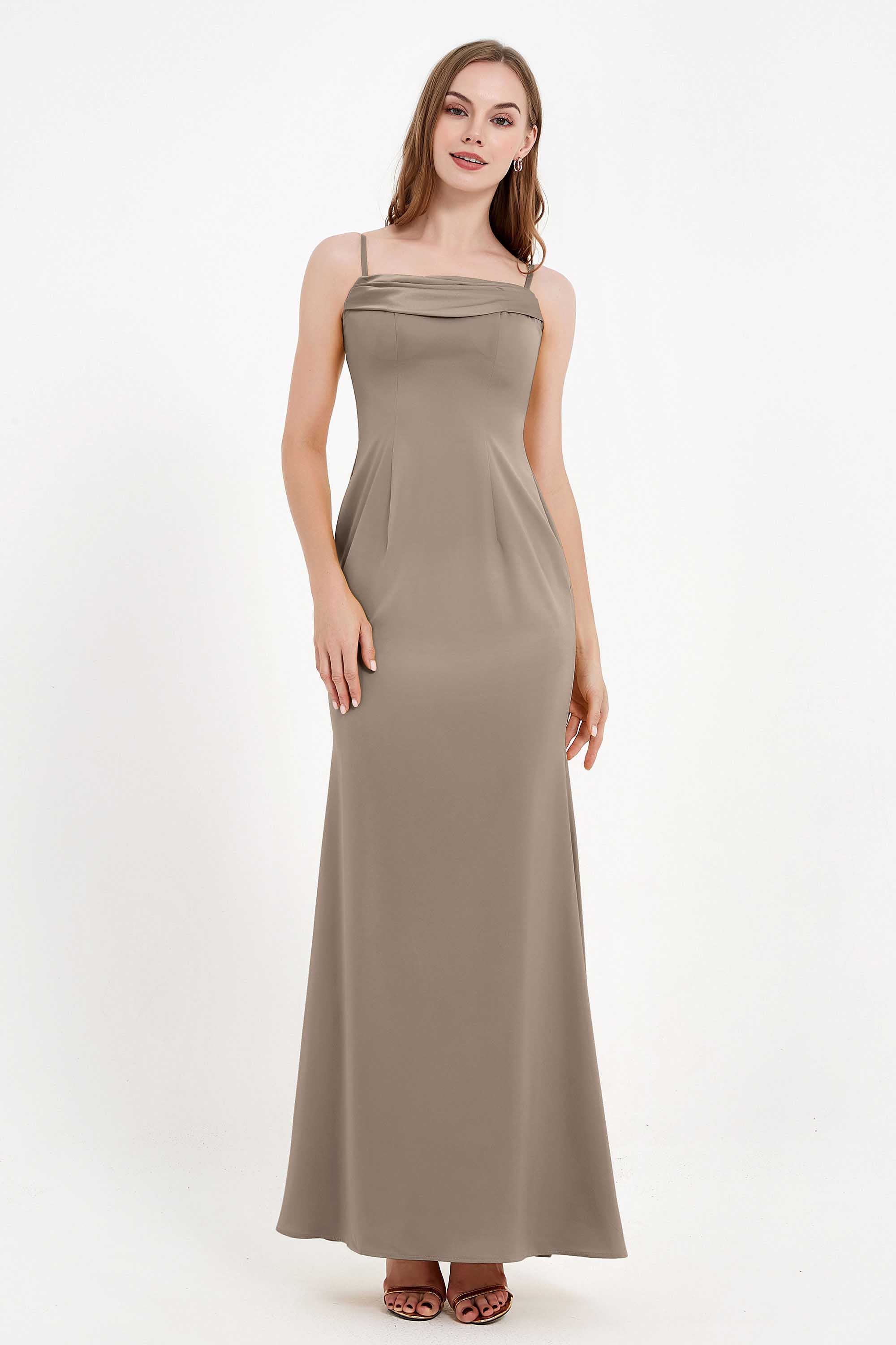 Spaghetti Straps Crepe Sheath Formal Evening Dresses Long Prom Bridesmaid Dress Gowns